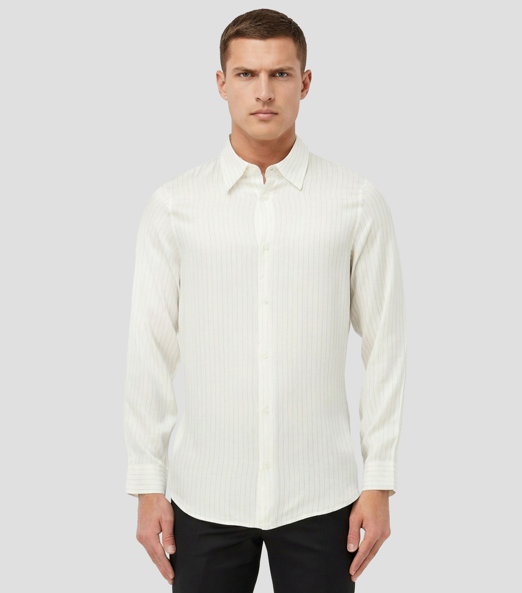 Camisa a rayas manga larga Hombre
